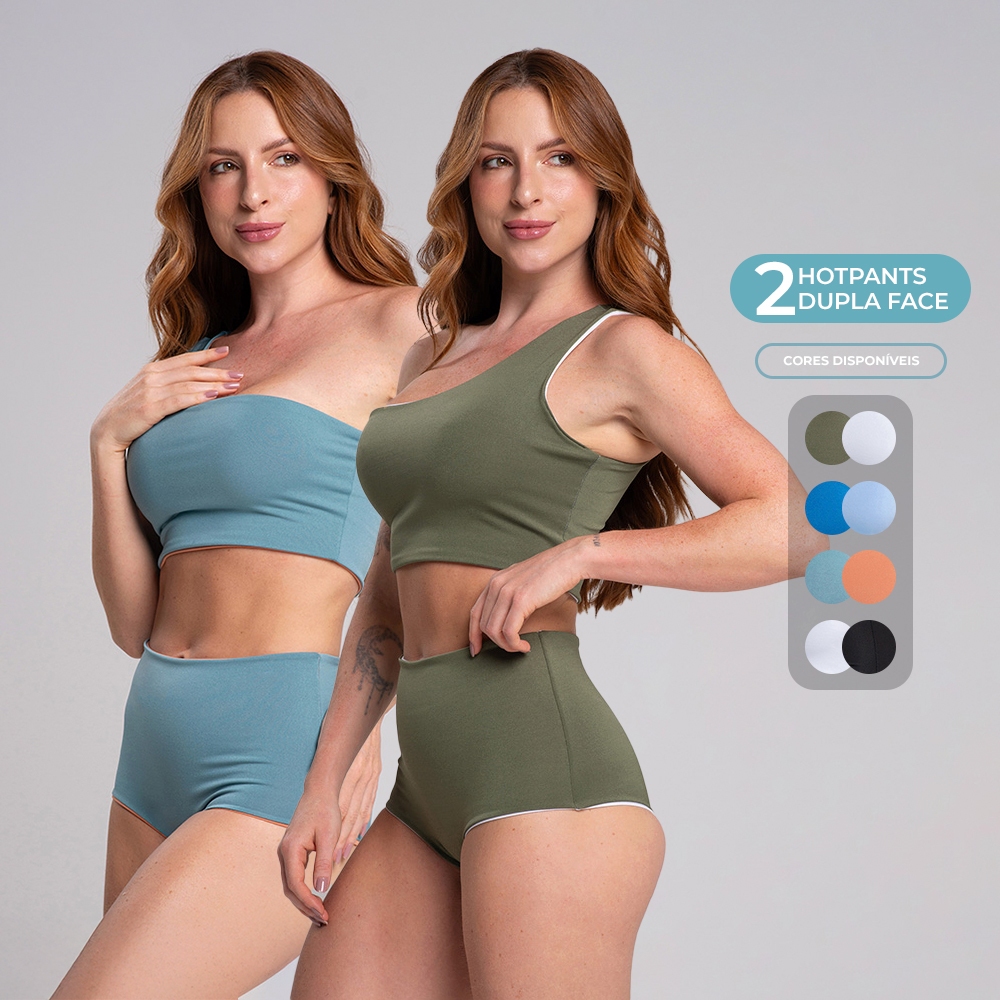 Kit 2 conjuntos biquini feminino dupla face hot pant fitness - bíquini em Oferta na Shopee