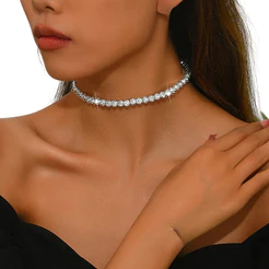 Colar Choker Gargantilha Riviera Strass Brilho Branca Luxo