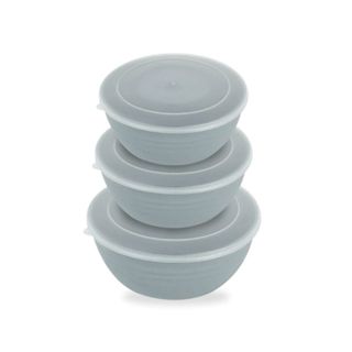 Jogo 3 Bowls Fibra de Trigo com Tampa  350ml 600ml e 800ml Cinza Preparar Servir e Armazenar em Oferta na Shopee