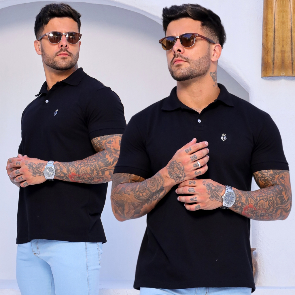 Camisa Gola Polo Preta Masculina Varias Cores Masculina Original Piquet Premium Casual