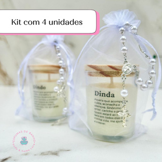 kit 4 lembrancinhas para Padrinhos - velas perfumadas no copo de 70ml + com mini terço em Oferta na Shopee