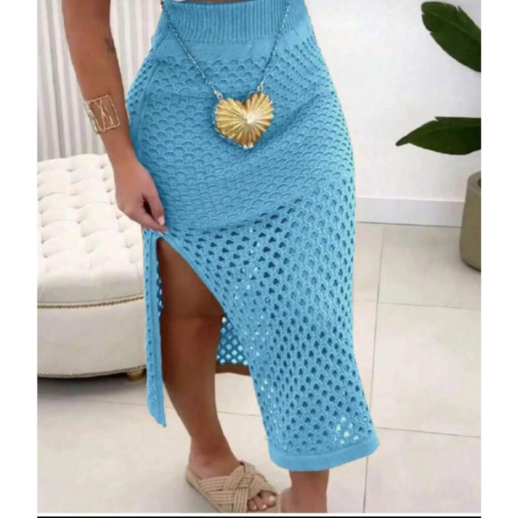 Saia Tricot Modal Premium Rendada Com  Fendas Laterais Com Forro Verão Carnaval 2026 em Oferta na Shopee