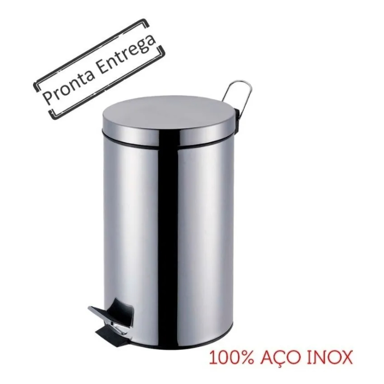 Lixeira Inox 20 Litros Com Pedal Cozinha Lavanderia Escritorio Cesto Balde Makinox