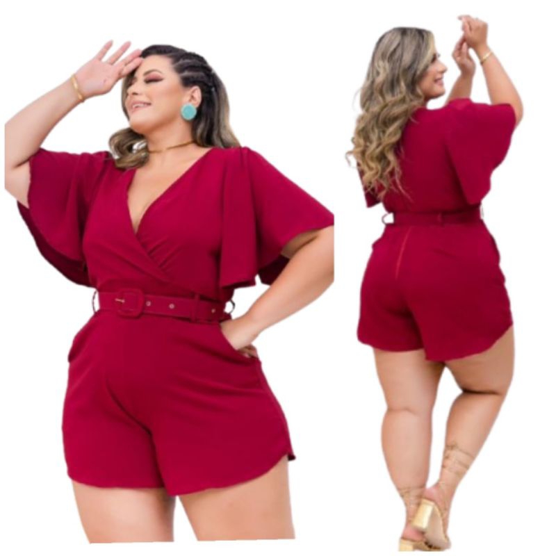 Macacão Curto Plus Size Cintura Alta Verão Laycra