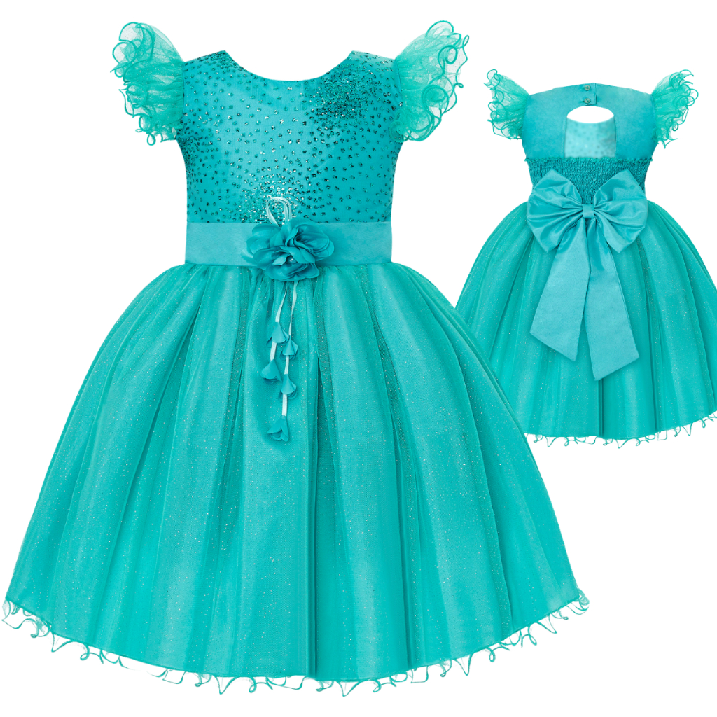 Vestido Infantil de Festa Verde Tiffany Brilho Formatura Aniversário
