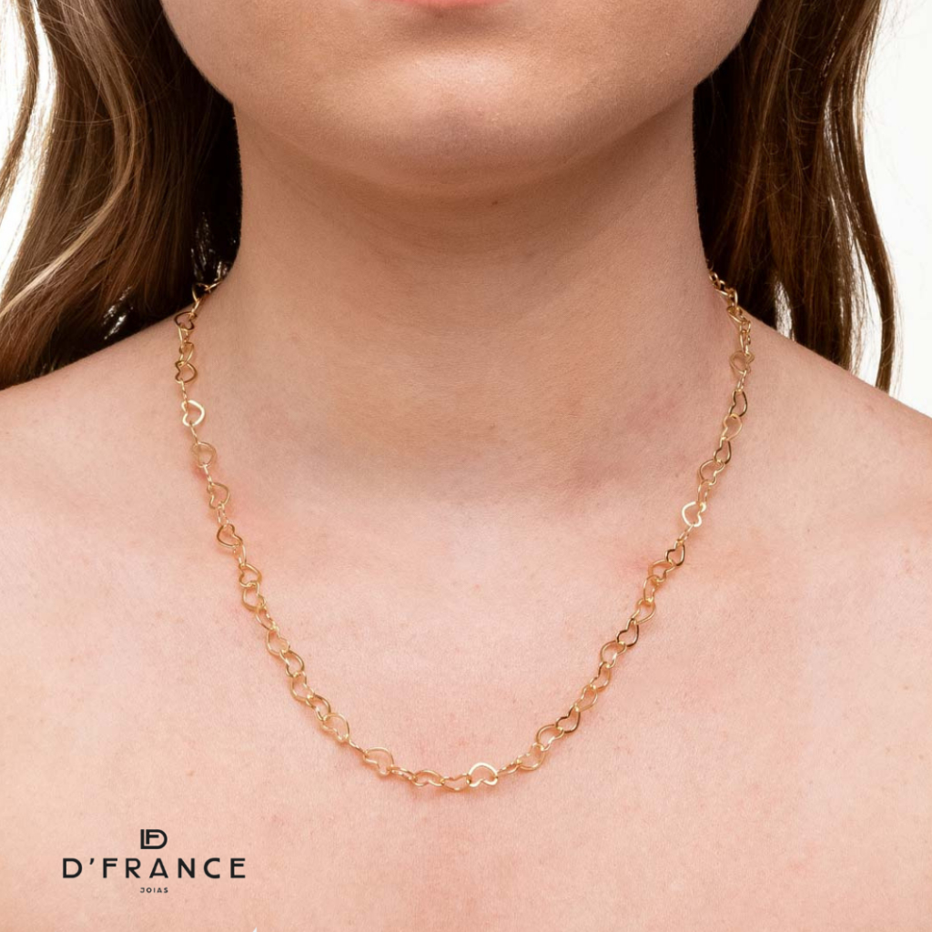 Colar Corrente Corações Vazados Banhado a Ouro 18K - D France Jóias em Oferta na Shopee