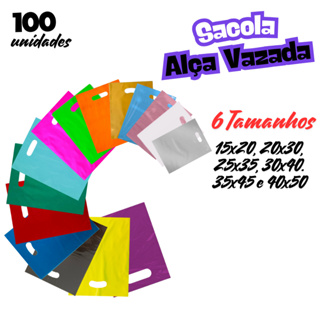 100 Sacolas Boca de Palhaço alça vazada Sacolinhas Plásticas 15x20 20x30 25x35 30x40 35x45 40x50 para lojas em geral em Oferta na Shopee