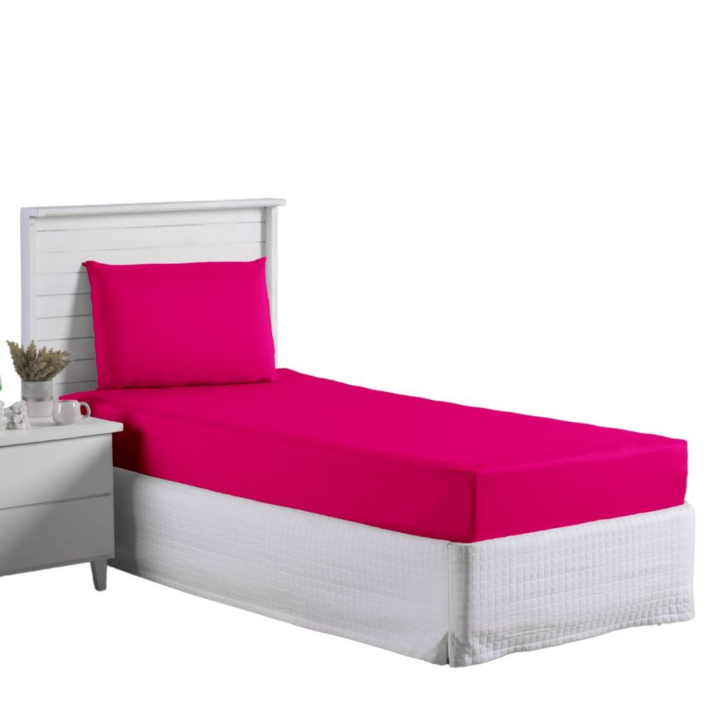 Jogo Lençol Roupa Cama Solteiro Elastico 2 Pçs Fronha Quarto Menina Simples Basica Pink Rosa Barato