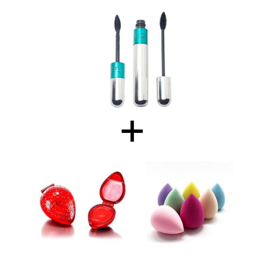 Máscara Para Cílios A Prova D’Água 2 em 1 4D Tango+um esponja de maquiagem+um Brilho Labial Cremoso Moranguinho