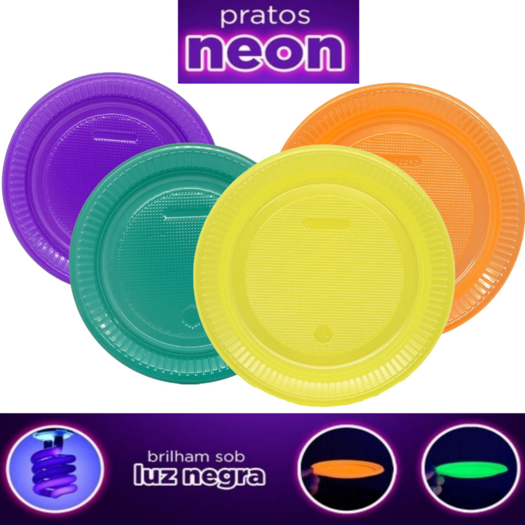 10 Pratos 15cm Neon Descartáveis Para Sobremesa Festa Aniversário Balada Festa Neon Artigo de Festa
