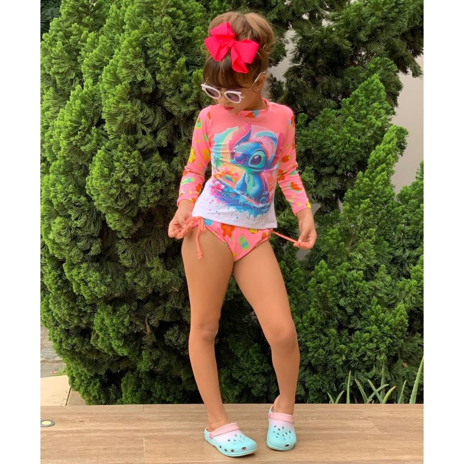 Biquíni Infantil Blusa UV50 e Calcinha de Menina Proteção Solar Moda Praia Modelos Variados 4 ao 8 anos