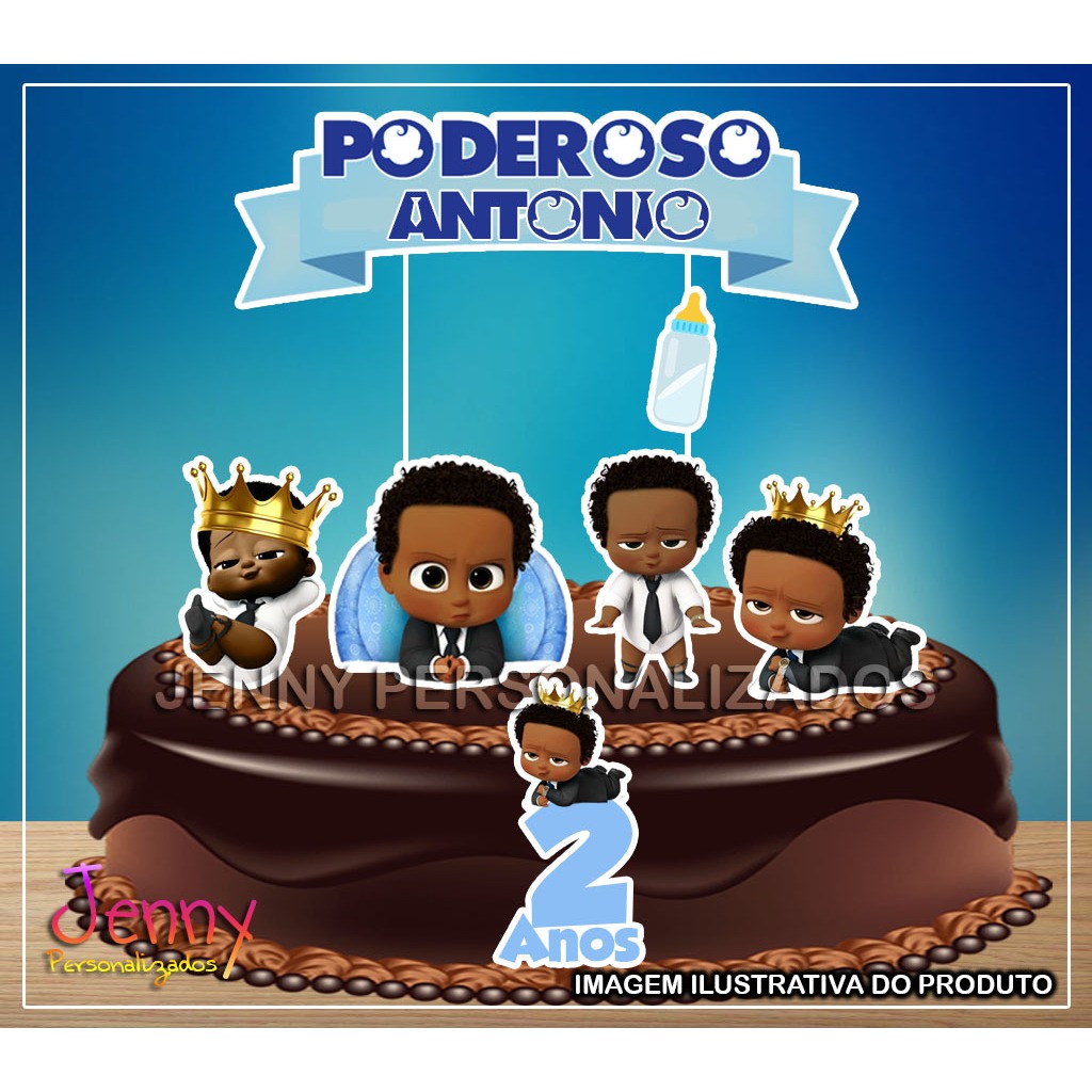 Topo Topper de Bolo Poderoso Chefinho Negro Moreno Personalizado