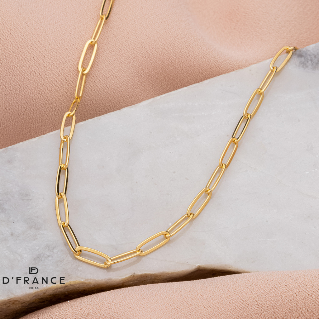 Colar Feminino Elos Diamantados Banhado a Ouro 18K