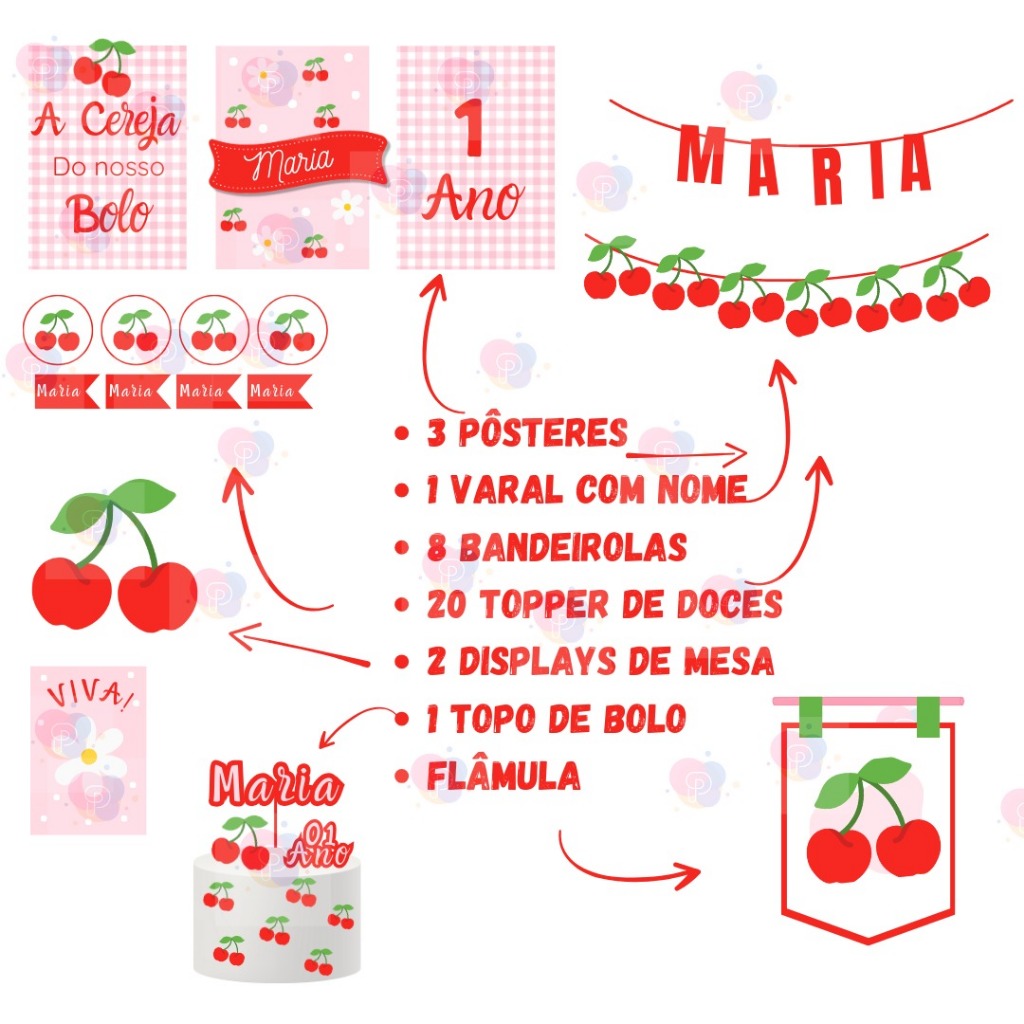 Kit Festa Cereja Completo A Cereja Do Nosso Bolo Só Um Bolinho Personalizado Decoração Infantil Fest em Oferta na Shopee