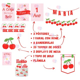 Kit Festa Cereja Completo A Cereja Do Nosso Bolo Só Um Bolinho Personalizado Decoração Infantil Fest em Oferta na Shopee