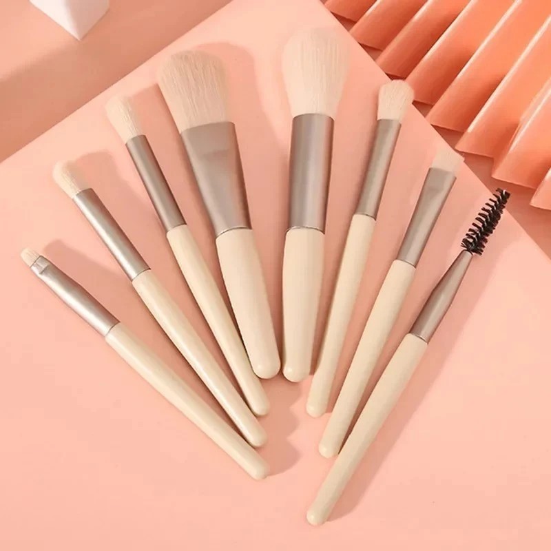 Kit 8 Peças Conjunto Mini Pincéis De Maquiagem com Estojo Transparente Para Viagem