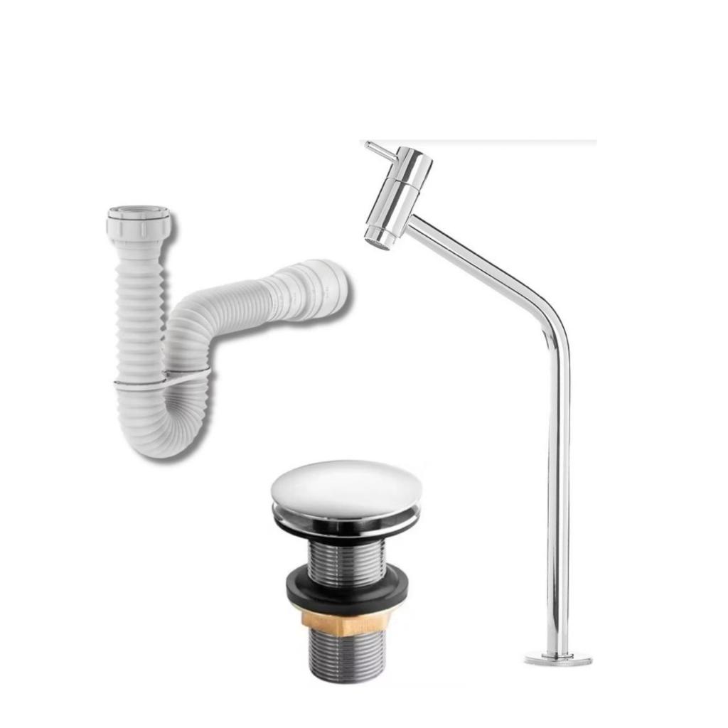 Kit de Banheiro em ABS Cromado-Torneira Link, Válvula Click 7/8 e Sifão Flexível Sanfonado Universal em Oferta na Shopee