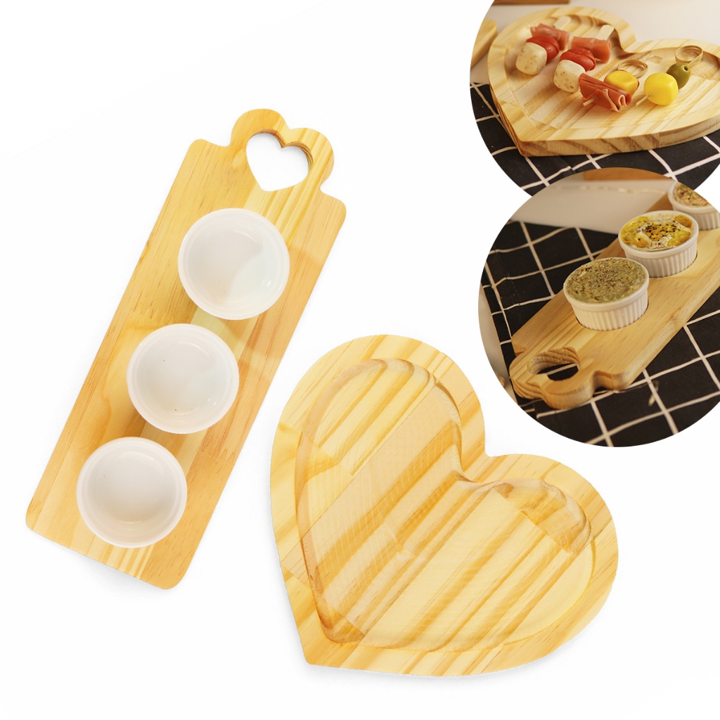 Kit Tábuas Petisqueira Coração com Trio de Ramequim de Porcelana