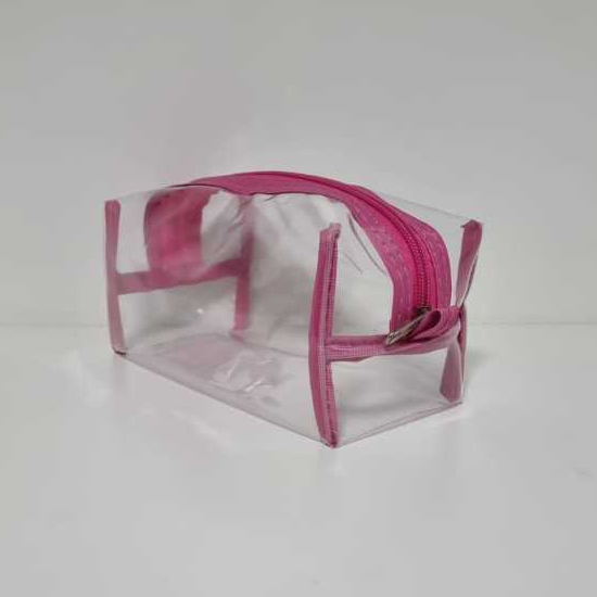 Necessaire Estojo 15 Peças Plástico Cristal Transparente Ziper Varias Cores