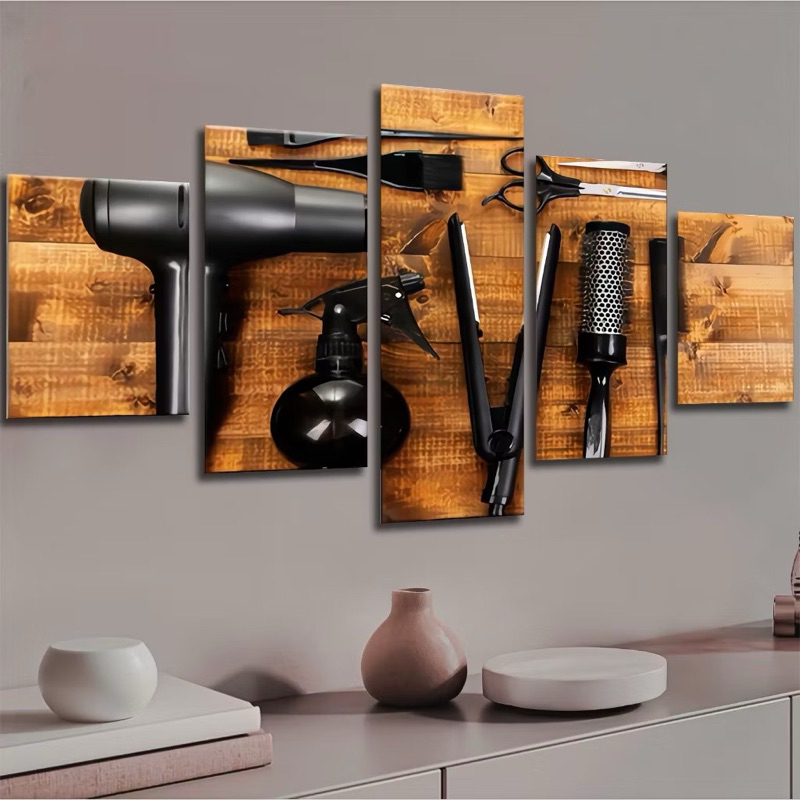 Quadro Kit 5 Peças Decorativo Salão de Beleza Cabeleleiro Decoração Comércio Placa Mdf 4K Full HD