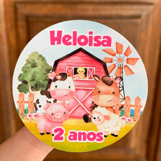 Adesivos Personalizados Fazendinha Rosa Menina 5x5cm para Lembrancinhas Festa Aniversário