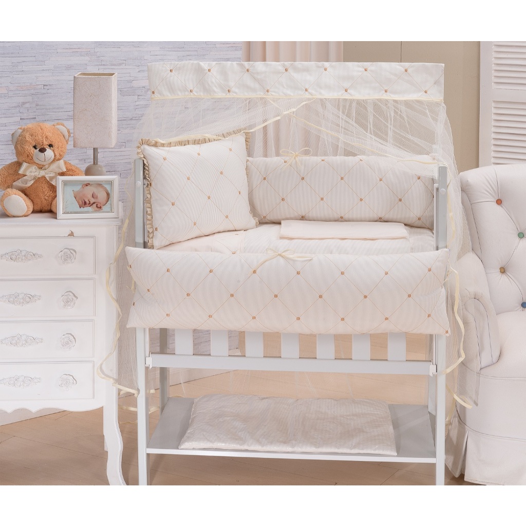 kit mini berço gota em tecido de algodão com dez peças duas laterais