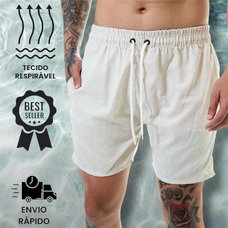 Short De Linho Masculino Básico Casual Mauricinho Premium Bermuda Moda Curto Praia Verão