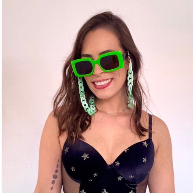 Óculos Colorido, óculos de Sol colorido, óculos de Sol verde, óculos de Sol laranja, óculos de Sol com corrente