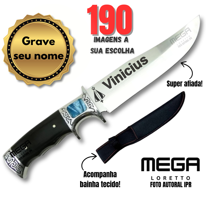 Faca Churrasco bem Afiada para Cozinha com Nome Personalizado a Laser FA01 em Oferta na Shopee