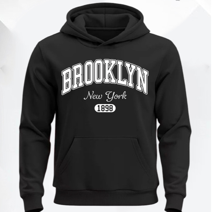 Casaco Moletom Canguru Estampado Brooklyn New York 1898 College Blusa Flanelada Algodão Premium