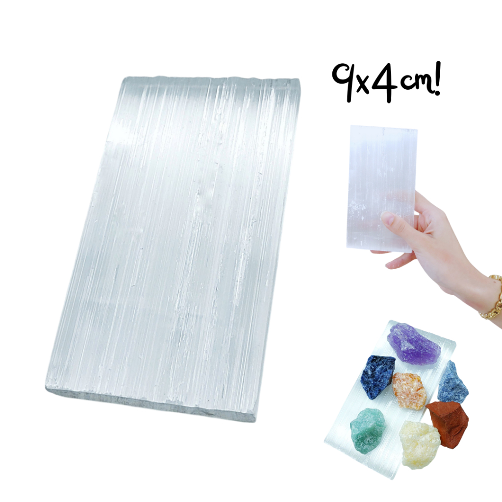 Régua de Selenita 9cm para Purificação Chapa Base de Pedras Naturais Reiki Radiestesia