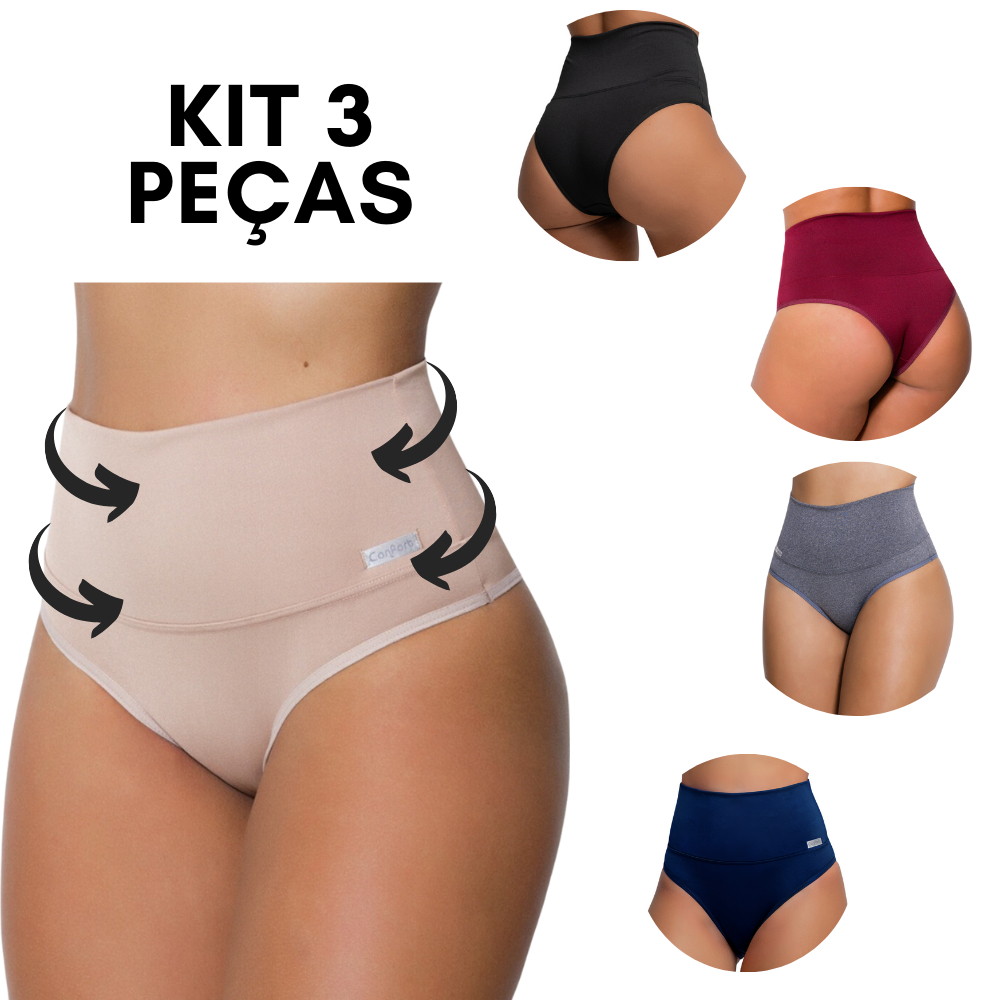 Kit 3 Calcinhas Cinta Modeladora Cós Alto Pós Parto Compressão Conforto Cintura Alta em Oferta na Shopee
