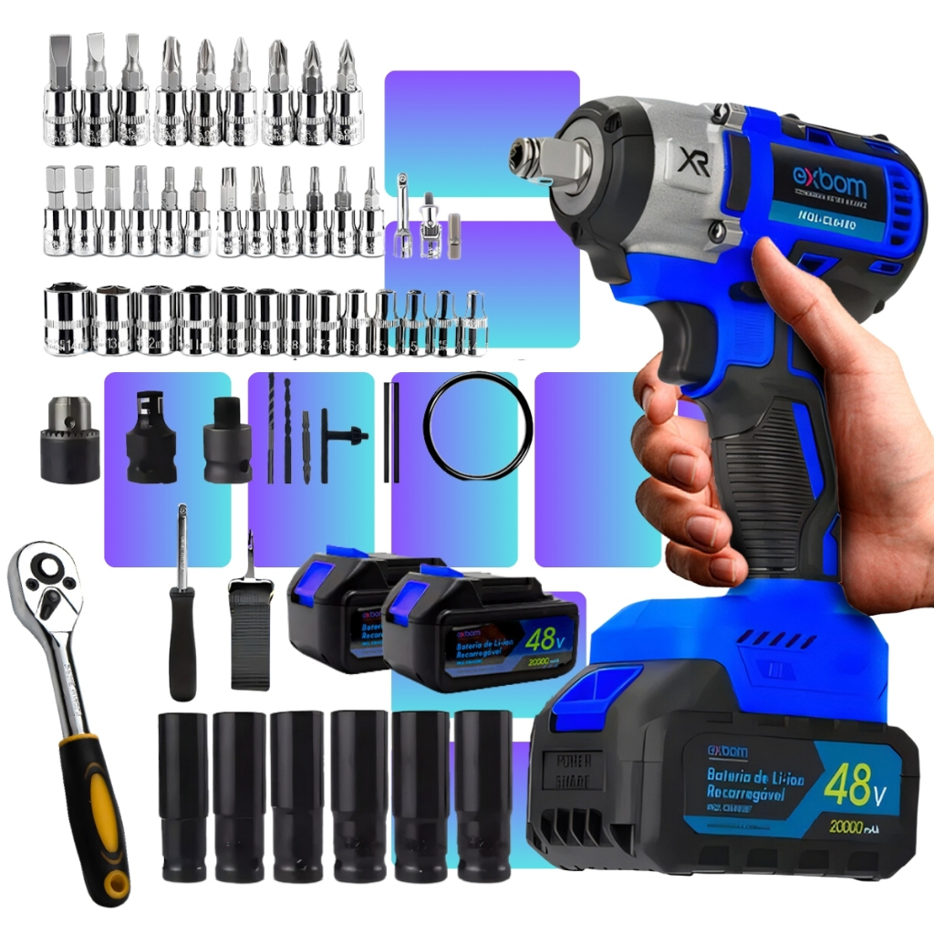 Kit Chave de Impacto 48v Parafusadeira + Jogo Soquetes 46 peças