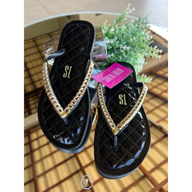 Chinelo rasteira Bordado Corrente Feminino lançamento Acolchoado Confortavel Promoção Envio imediato