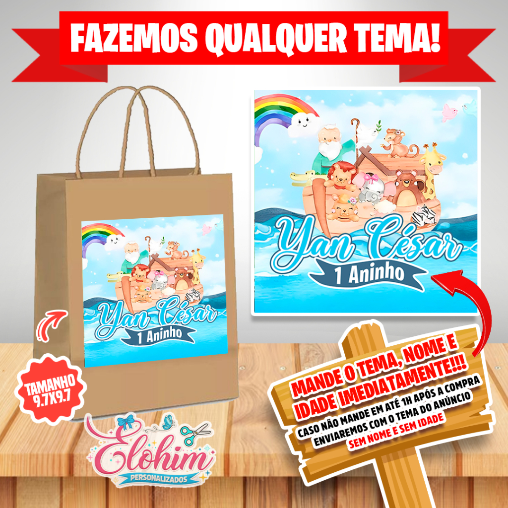 Rótulo Adesivo para personalizar sacolas craft - Arca de Noé