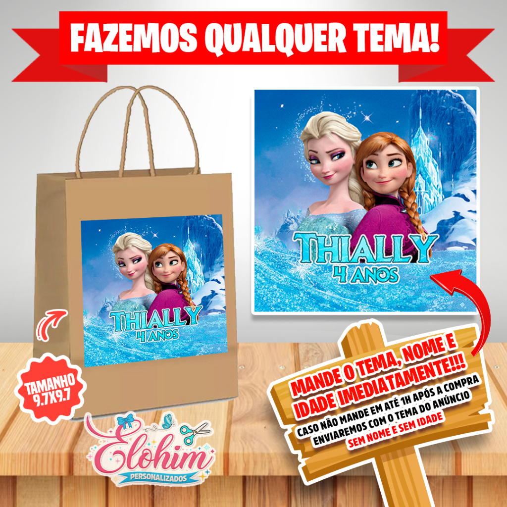 Rótulo Adesivo para personalizar sacolas craft - Frozen em Oferta na Shopee