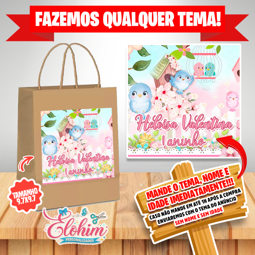 Rótulo Adesivo para personalizar sacolas Kraft / Craft - Jardim encantado