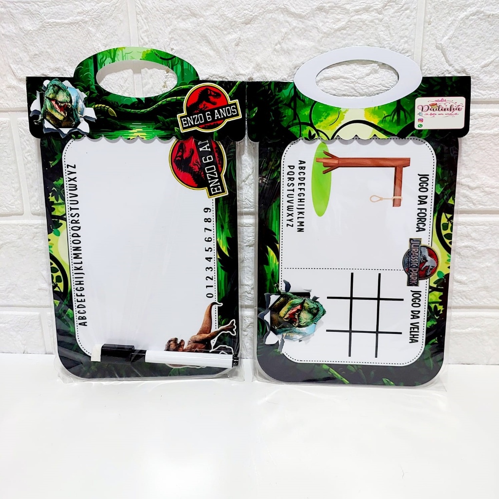 Lousa Mágica JURASSIC DINOSSAUROS Lembrancinha Personalizada – Festa de Aniversário Infantil