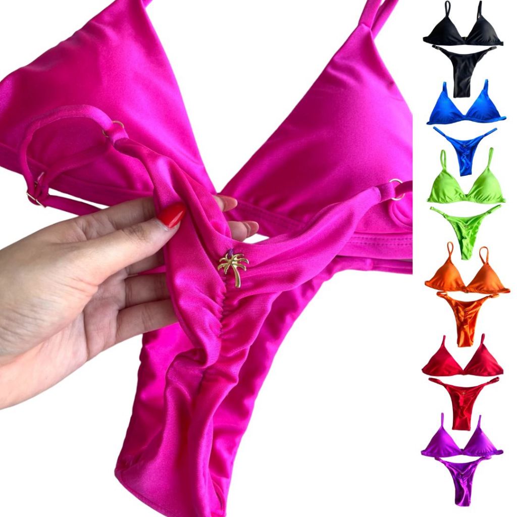 Biquíni Luxo Top Fixo e Calcinha Levanta Bumbum Semi Fio Beach Gloss em Oferta na Shopee