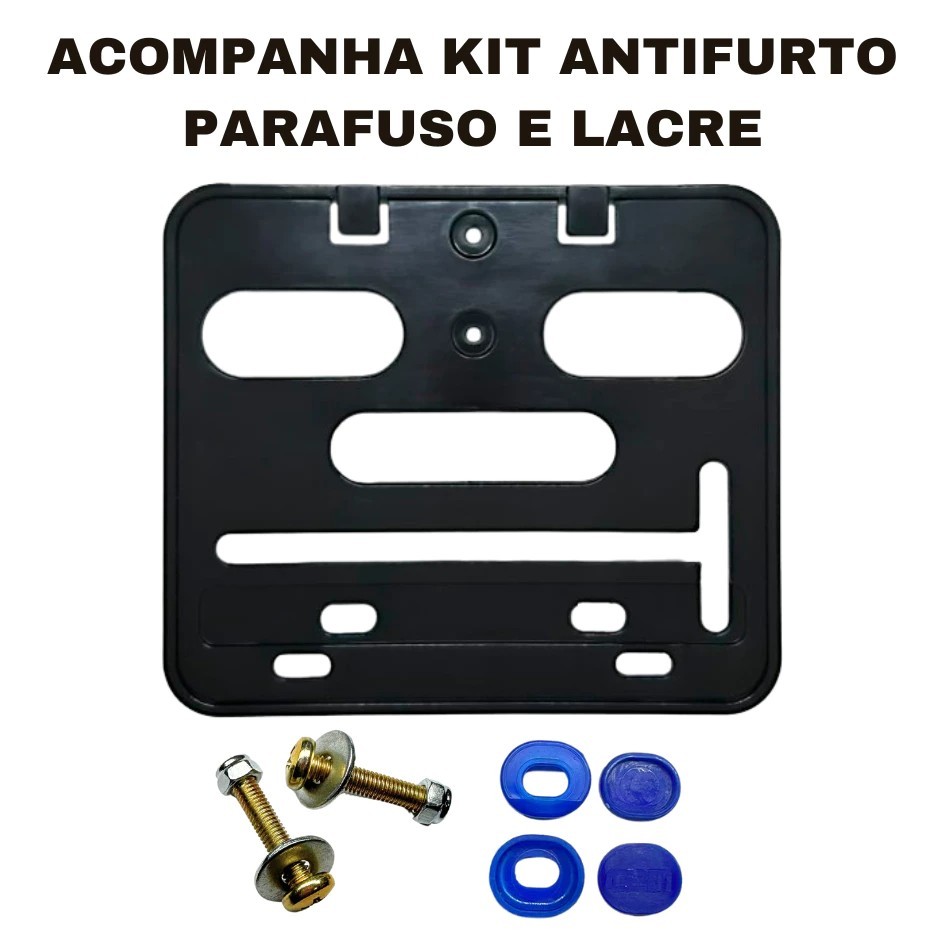 KIT SUPORTE PROTETOR DE PLACA MOTO  MERCOSUL COM PARAFUSO E LACRE EM PLÁSTICO