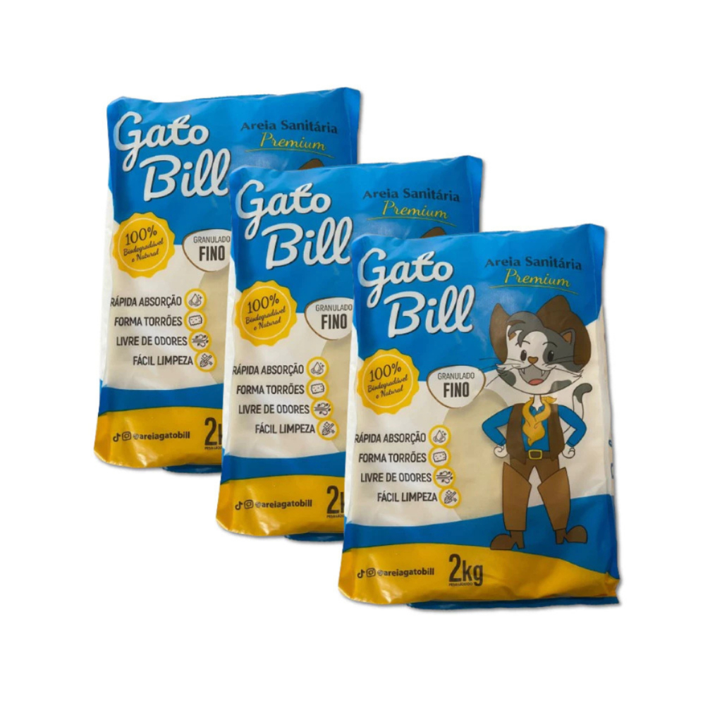 KIT 3X AREIA SANITÁRIA BIODEGRADÁVEL GATOBILL