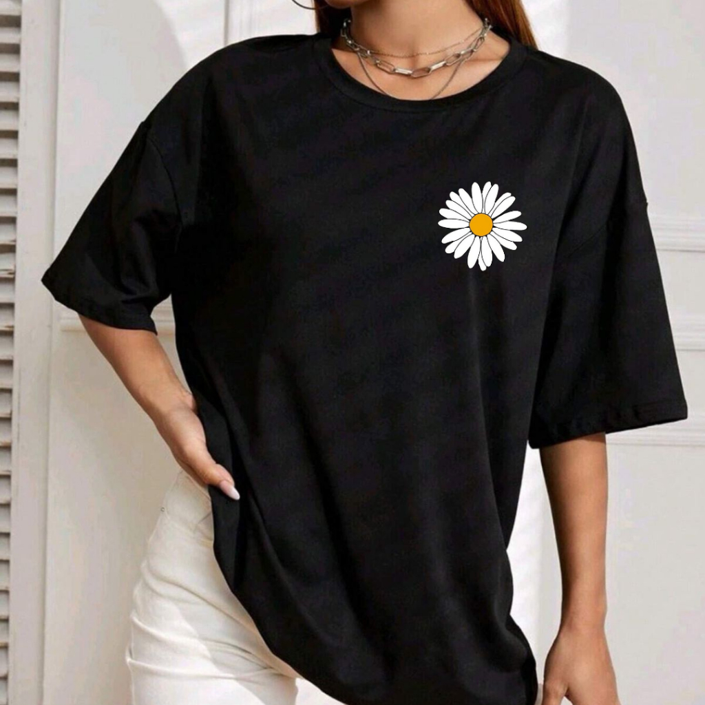 Camiseta Feminina Estilosa Stile Margarida Estampada Algodão Premium 30.1  Lançamento Envio Imediato