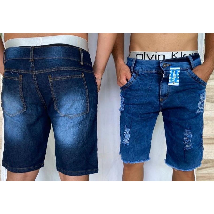 KIT 5 BERMUDAS MASCULINAS JEANS ELASTANO, BOM PRA REVENDER, SACOLEIRO. DESTROYED, SKY, PRA REVENDA.