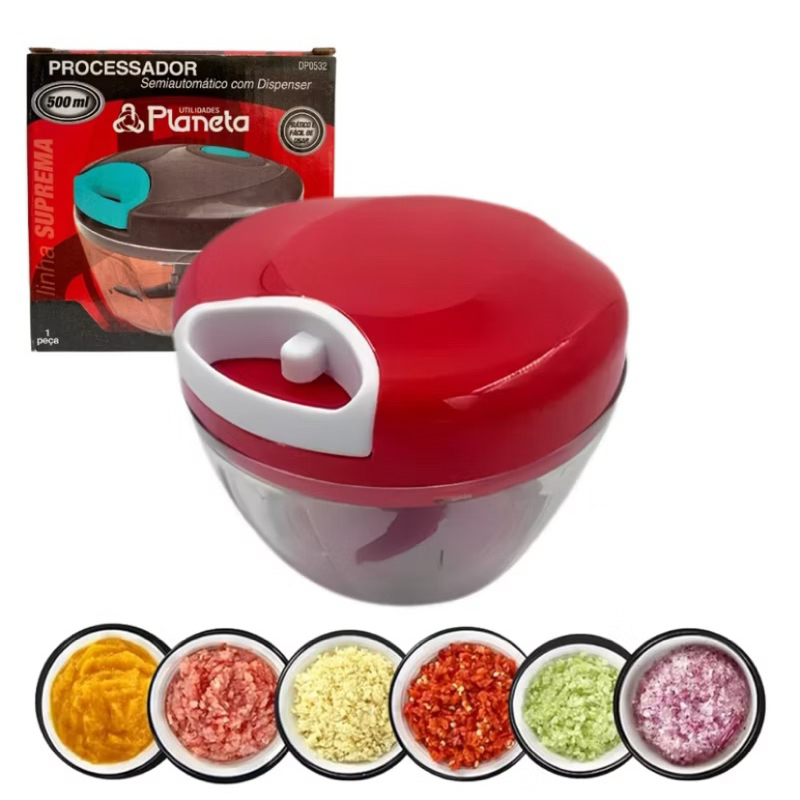 Mini Processador de Alimentos - 500 ml - Planeta Utilidades  - cor Vermelho
