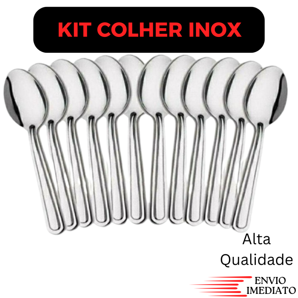 Jogo Colher de mesa sopa Kit com 6, 12, 18 e 24 peças em aço inox talher