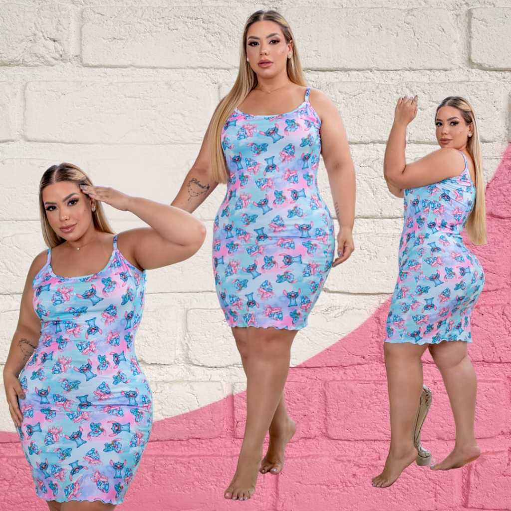 Camisola Feminina Stitch Plus Size Camisola Alcinha Camisola Personagens Stich Camisola Pijama