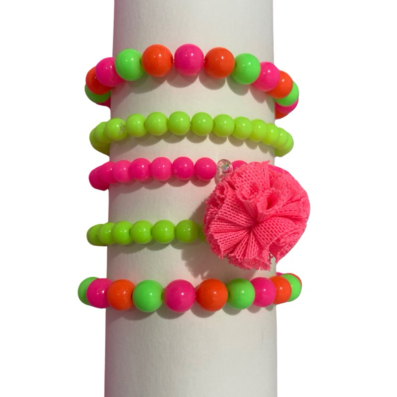 Kit 5 pcs Pulseiras de Micangas Coloridas Neon Menina Acessório Infantil Bijuteria