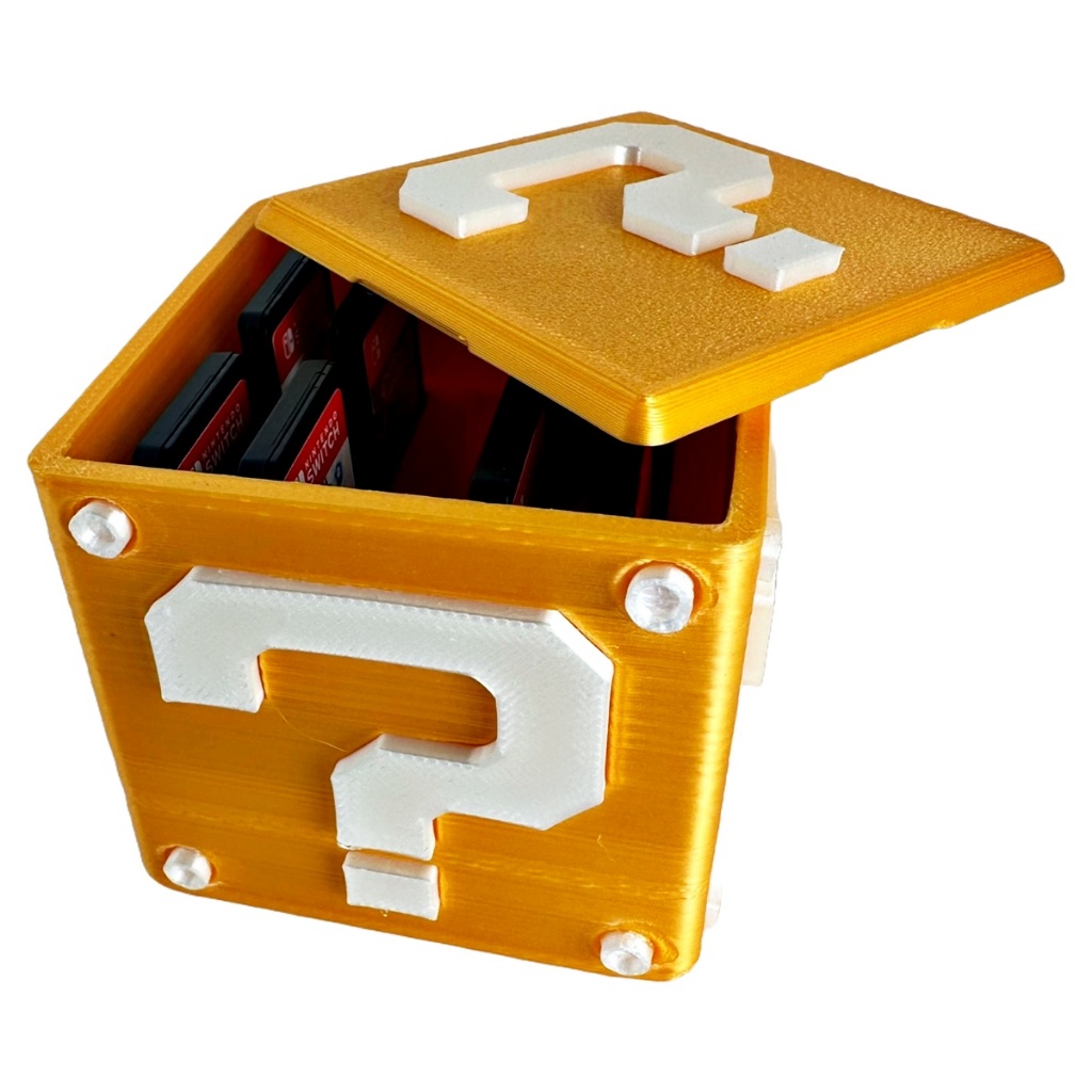 Cubo 3d do Mario Porta 10 Jogos Cartuchos De Nintendo Switch em Impressão 3D Dourado Brilhante 6cm