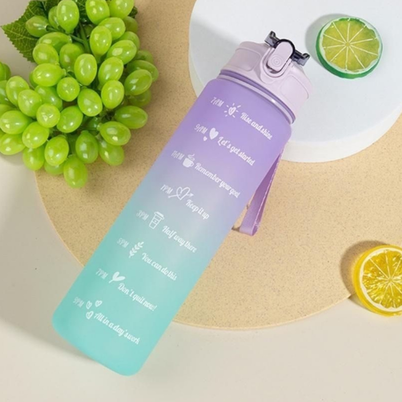 Garrafa de Água Fosca Preta ou Colorida 900ml Degradê Motivador com Adesivos