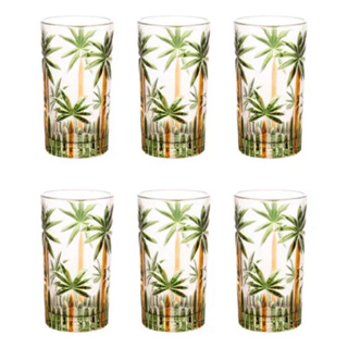 Jogo 6 Copos Altos Pameiras Vidro Cristal Palm Tree  e Lavanda 360 ML Suco Agua Verao Piscina Festa em Oferta na Shopee